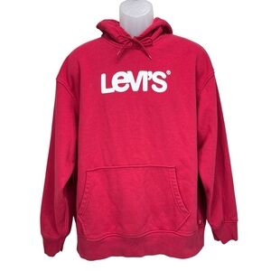 Levi’s Unisex Large Graphic Relaxed Hoodie Red “Levi’s” Logo Pullover‎